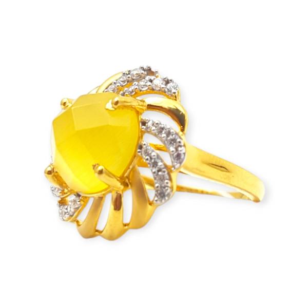 Adorable Gold Ring in Flower Shape with Beautiful Design and Yellow Stone